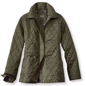 NWOT Lands End quilted down jacket army green